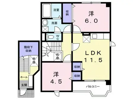 ヴィラ・クレール(2LDK/2階)の間取り写真