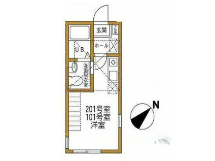 ハーミットクラブハウス霞ヶ丘(1K/1階)の間取り写真