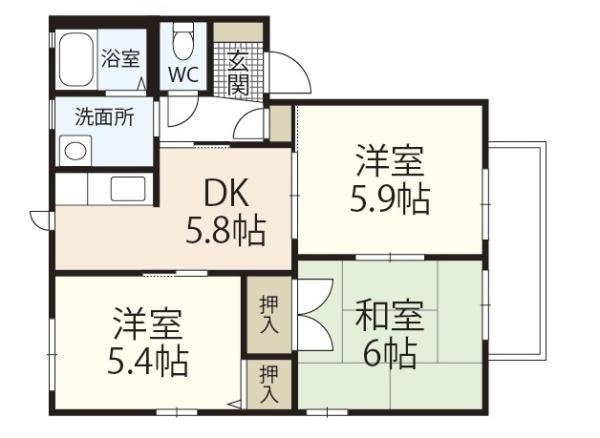 ブランシェC棟(3DK/2階)の間取り写真
