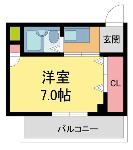 シェルプール弐番館(ワンルーム/1階)の間取り写真