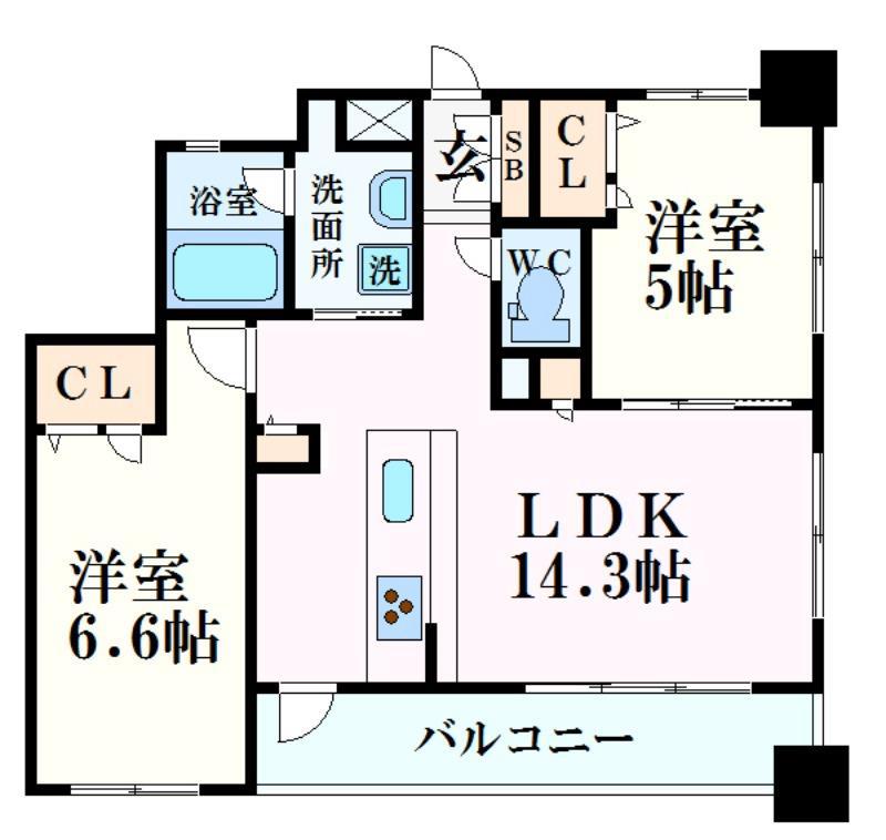 エスリード姫路(2LDK/13階)の間取り写真