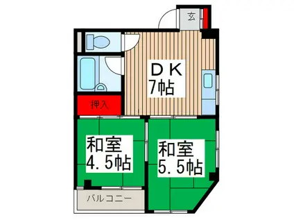 上青木コレクションハイツ(2DK/3階)の間取り写真