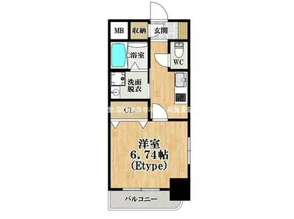 ふぁみーゆ天美南(1K/9階)の間取り写真