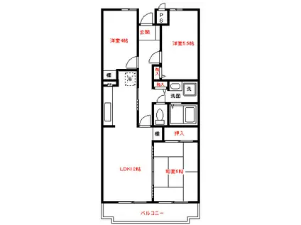 GREEN VILLA GORYO(3LDK/5階)の間取り写真