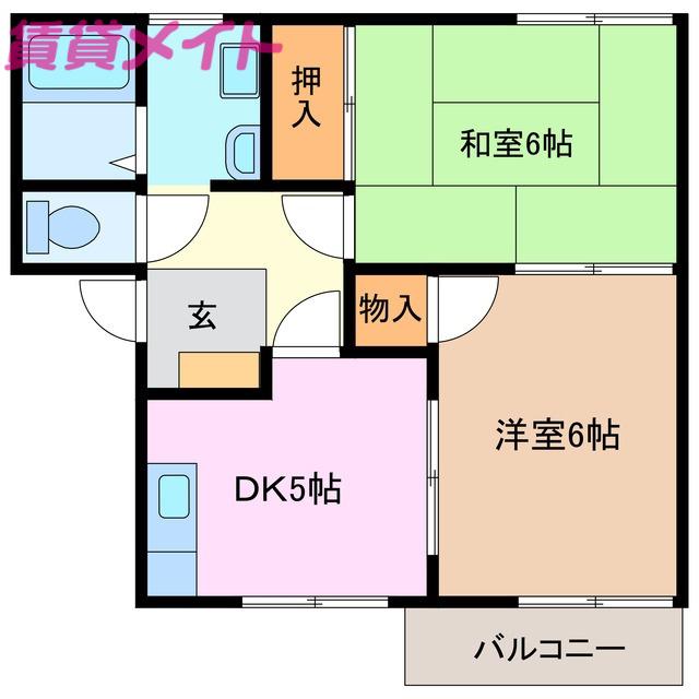 鈴鹿グリーンビレッジB棟(2K/2階)の間取り写真