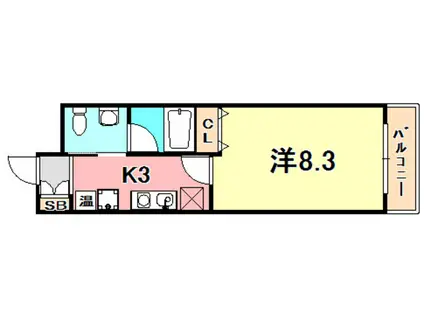 ヴィラ神戸8(1K/6階)の間取り写真