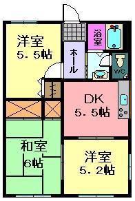 ビューティーライフ由宇崎(3DK/1階)の間取り写真