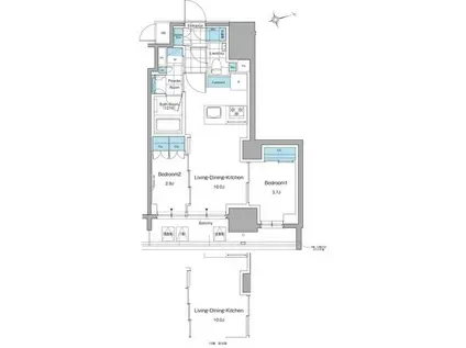 ルフォンプログレ本郷三丁目(2LDK/11階)の間取り写真