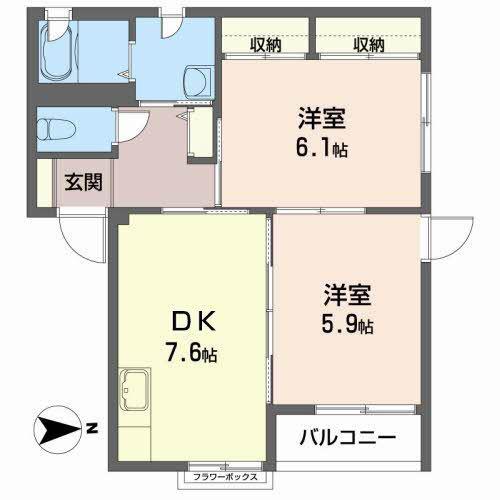 アーバンストリートB(2DK/1階)の間取り写真