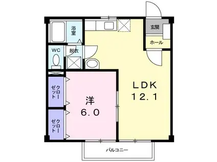 フォレスト山代B(1LDK/1階)の間取り写真