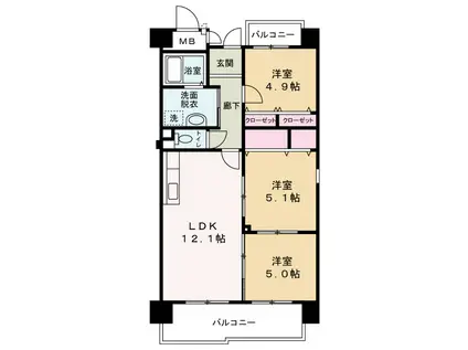 メイビスタ大淀(3LDK/3階)の間取り写真