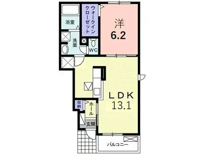 ミルトフィデールB(1LDK/1階)の間取り写真