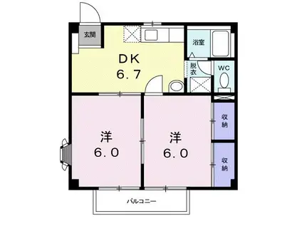 テルサ中居B(2DK/1階)の間取り写真