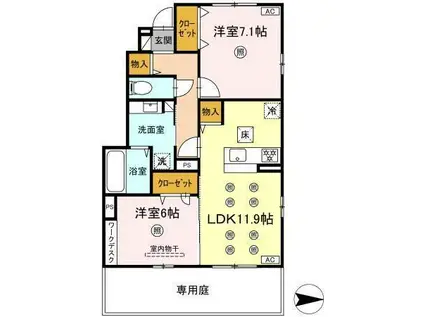 ティアラB(2LDK/1階)の間取り写真