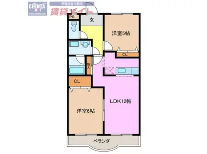 エーデル・ハイム(2LDK/1階)の間取り写真