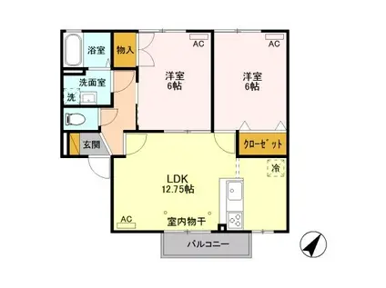 ベネフィ・エクセルシア(2LDK/1階)の間取り写真
