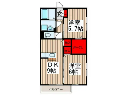 ヴェルドミールI(2DK/1階)の間取り写真