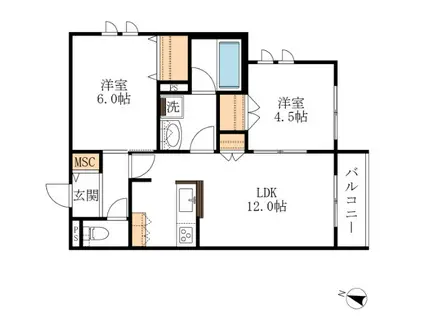 YS F RESIDENCE II(2LDK/2階)の間取り写真