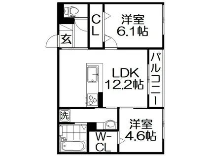 CASA SEON(2LDK/3階)の間取り写真