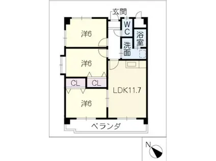 カサフェリスIII(3LDK/3階)の間取り写真