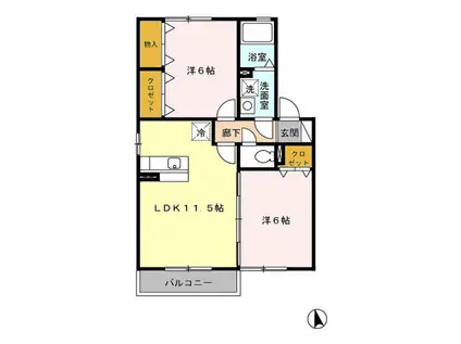 D-ROOMシャンベール202(2LDK/2階)の間取り写真