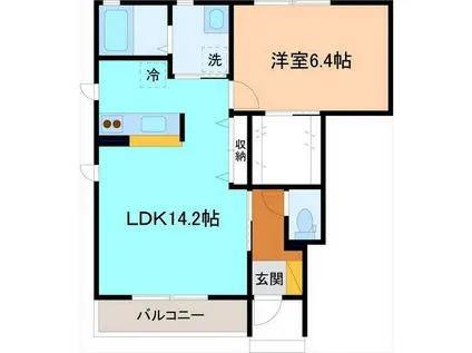 メルベーユB棟(1LDK/1階)の間取り写真