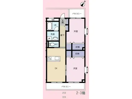 グランドプルミエール(2DK/2階)の間取り写真