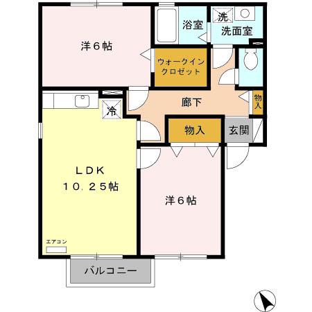 フローレス・リーベAB(2LDK/2階)の間取り写真