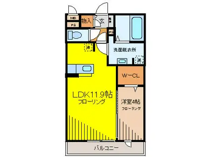 ハピネス武蔵野(1LDK/2階)の間取り写真