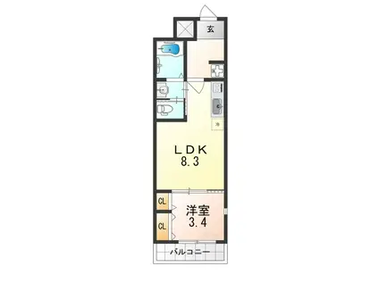 クローバー・シエル長居公園(1LDK/3階)の間取り写真