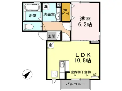 オー・ピュール(1LDK/1階)の間取り写真