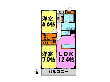 サンウイングスI(2LDK/2階)の間取り写真