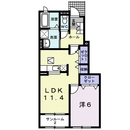 ヴィラ・かたかご I(1LDK/1階)の間取り写真