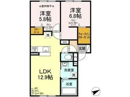 ノルド平岡(2LDK/2階)の間取り写真