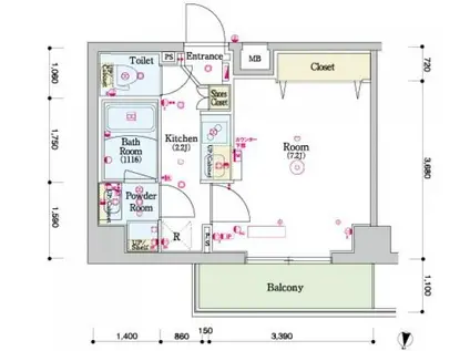 スカイコートグレース新宿中落合(1K/2階)の間取り写真