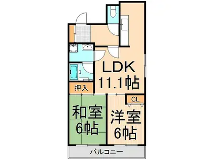 ルファール(2LDK/6階)の間取り写真