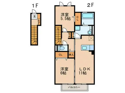 アムールエスポア(2LDK/2階)の間取り写真