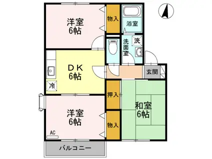 サイプレスタウンC棟(3DK/2階)の間取り写真