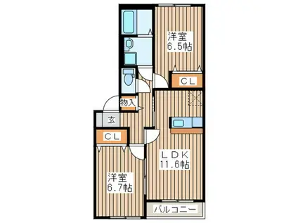グラン・シャリオ(2LDK/1階)の間取り写真