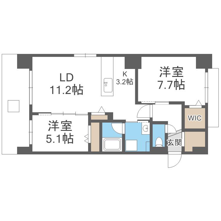 ジラフ大通西15プレミア(2LDK/2階)の間取り写真