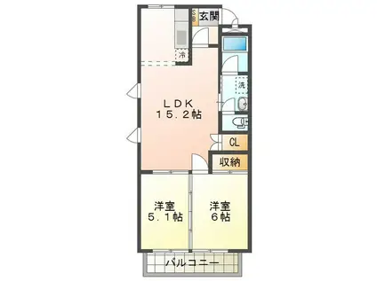 ピュアベルツリー(2LDK/2階)の間取り写真