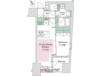インプレストコア四谷坂町(1LDK/9階)の間取り写真