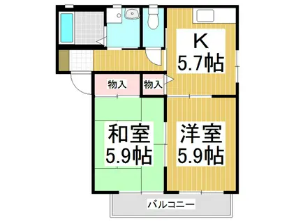 エバーグリーン A(2K/2階)の間取り写真