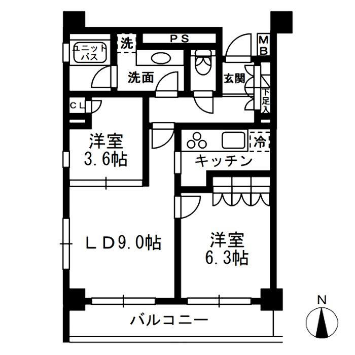 レジディア中落合C(2LDK/7階)の間取り写真