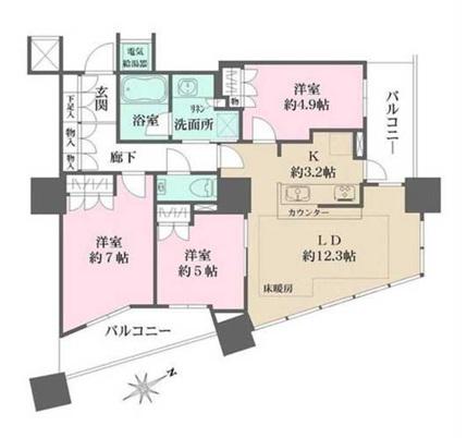 ザ・パークハウス西新宿タワー60(2LDK/22階)の間取り写真