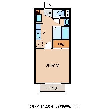エスポワールハヤシB(1K/2階)の間取り写真