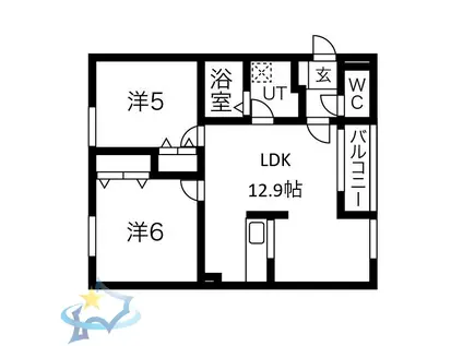 ウエストHILLS西野(2LDK/1階)の間取り写真