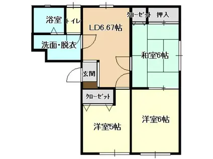 ササハラコーポ(3DK/1階)の間取り写真