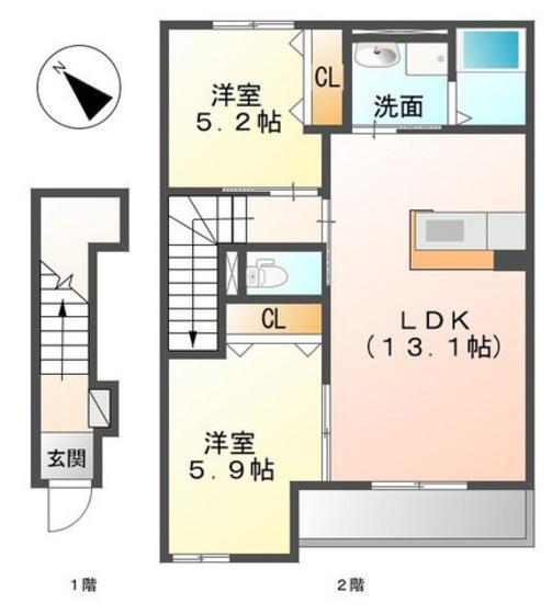 TAMAハウス(2LDK/2階)の間取り写真