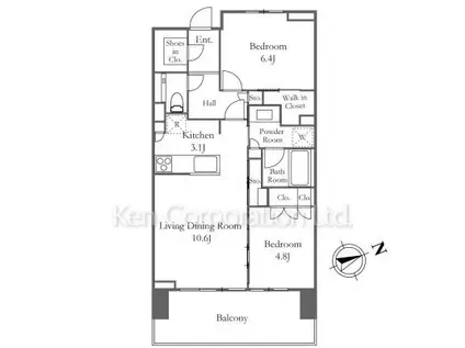 プラウド二子玉川(2LDK/4階)の間取り写真